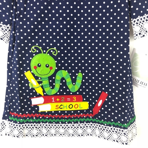 NWT Bonnie Jean Bookworm Polka Dot Navy Dress - Picture 3 of 8